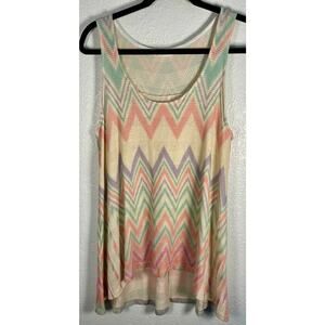 Blu Pepper Chevron Knit Tank Size Large EUC Pink Purple Green Boho Retro